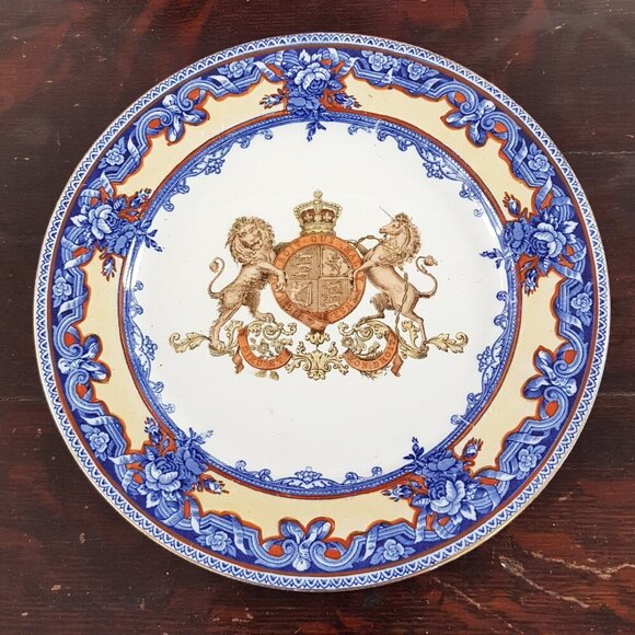 Royal Doulton Flow Blue Provence Lions British Royal Crest Plate - Picture 1 of 7